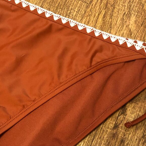 Shade & Shore Brown with Cream Triangle Trim Side Tie Bikini Bottom Size XL - Picture 3 of 5